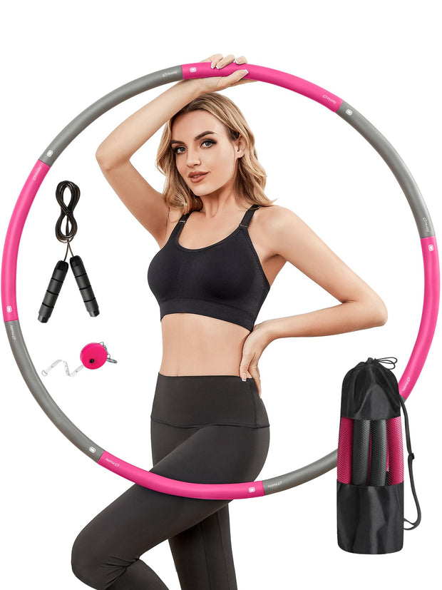 Weighted Exercise Hoop for Adults, 2.2lb Detachable Fitness Hoop, Adjustable Hoop with Jump Rope, Tape Measure and Carry Bag, Home Gym Workout