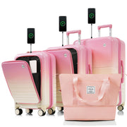 Merax Luggage Sets 3 Pcs, ABS Hardside Suit case with Spinner Wheels Lightweight TSA Lock, Gradient Pink, 20/24/28 Inch