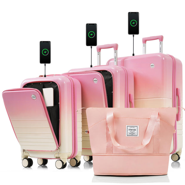 Merax Luggage Sets 3 Pcs, ABS Hardside Suit case with Spinner Wheels Lightweight TSA Lock, Gradient Pink, 20/24/28 Inch