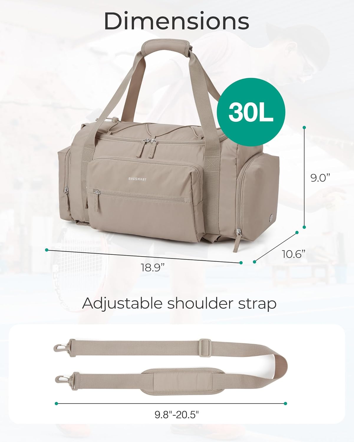 BAGSMART 4-IN-1 Gym Bag for Women,TSA Lightweight Duffle Bag for Travel with Shoe Compartment & Wet Pocket, 30L Carry On Weekender Bags for Women,Water Resistant Travel Duffel Backpack,Camel