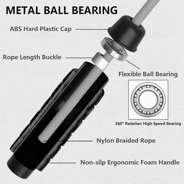 Weighted Jump Rope Nylon Adjustable - Tangle-Free Jump Rope for Women, Men, Kids, and Adults with Foam Handle, Rapid Speed with Ball Bearings, 360° Rotation Jumprope for Fitness, Training and Exercise