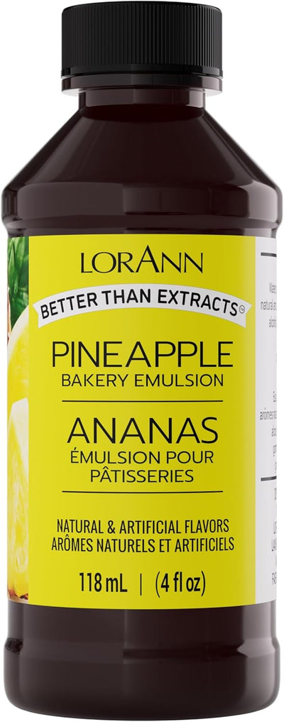 LorAnn Pineapple Bakery Emulsion, 4 oz - Intense Pineapple Flavor Extract for Baking, Cookies, Frosting, Ice Cream, Pineapple Pie, Smoothies and Beverage - Gluten Free, Vegan, Sugar Free, Nut Free