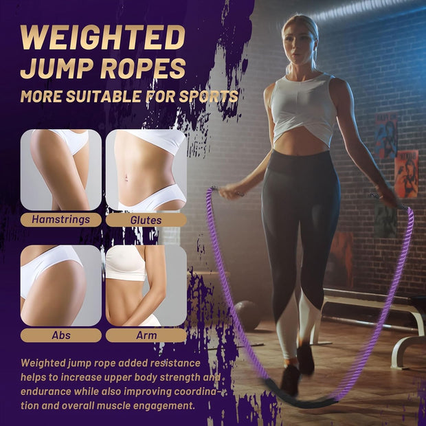 Weighted Jump Rope Fitness Equipment for Women Adult Jumprope for Strength Training Weight Loss Shape Body Total Body Workout Skipping Rope Home Gym Jumping Rope