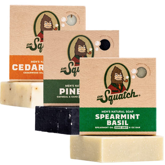 Dr. Squatch Natural Bar Soap for Men - Cold Process Soap with No Harsh Chemicals - Pine Tar, Cedar Citrus & Spearmint Basil (5 oz, 3-Pack)