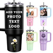 Personalized Coffee Tumbler with Picture Text Logo, Custom 20oz Insulated Stainless Steel Travel Mug with Lids, Personalized Birthday Gifts for Women Men, Custom Coffee Tumbler Cup