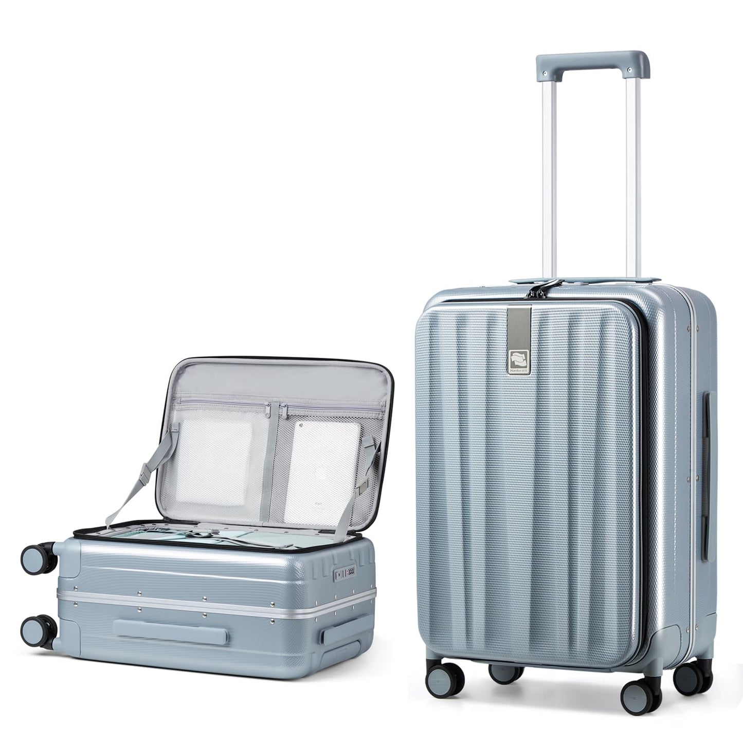 Hanke 20 Inch Carry On Luggage with Wheels PC Hard Shell Suitcase Top Opening Aluminum Frame Travel Luggage Suitcases for Woman Men Gifts.(Ivory White)