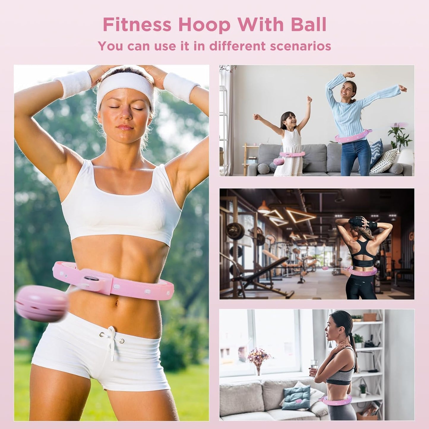 Humixx Infinity Hoop for Adult Weight Loss, 2 in 1 Smart Fitness Workout Hoop Weighted with 14 Detachable Knots, Exercise Fit Hoop Suitable for Women and Kids, Pink