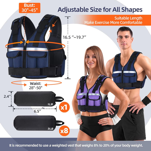 Sportneer Adjustable Weighted Vest Weights: 2-18 lbs/2-40 lbs Washable Weight Vest 16 In 1 Fast Adjust Rucking Vest for Women and Men Home Gym Workout Fitness Strength Training Vests