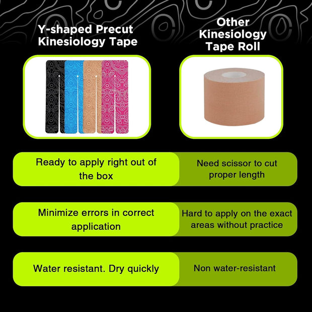 OK TAPE Precut Y-Shape Kinesiology Tape for Shoulder, Knee, Back, 10 Pcs, K Tape Strips, Provide Support & Relieve Discomfort, Water-Resistant Elastic Athletic Tape (3.5" x 10", Black)