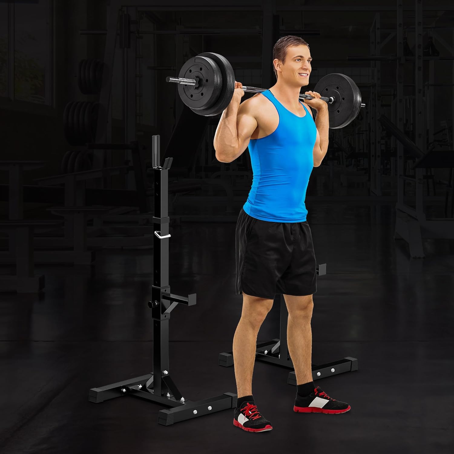 F2C Max Load 550Lbs Pair of Adjustable 41"-66" Rack Sturdy Steel Squat Barbell Free Bench Press Stands GYM/Home Gym Portable Dumbbell Racks Stands