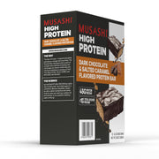 MUSASHI High Protein Bar, 45g Protein, <1g Total Sugars, Dark Chocolate & Salted Caramel, Post Workout and Protein Snack On The Go, 12 Pack of 3.2oz (90g) Bars