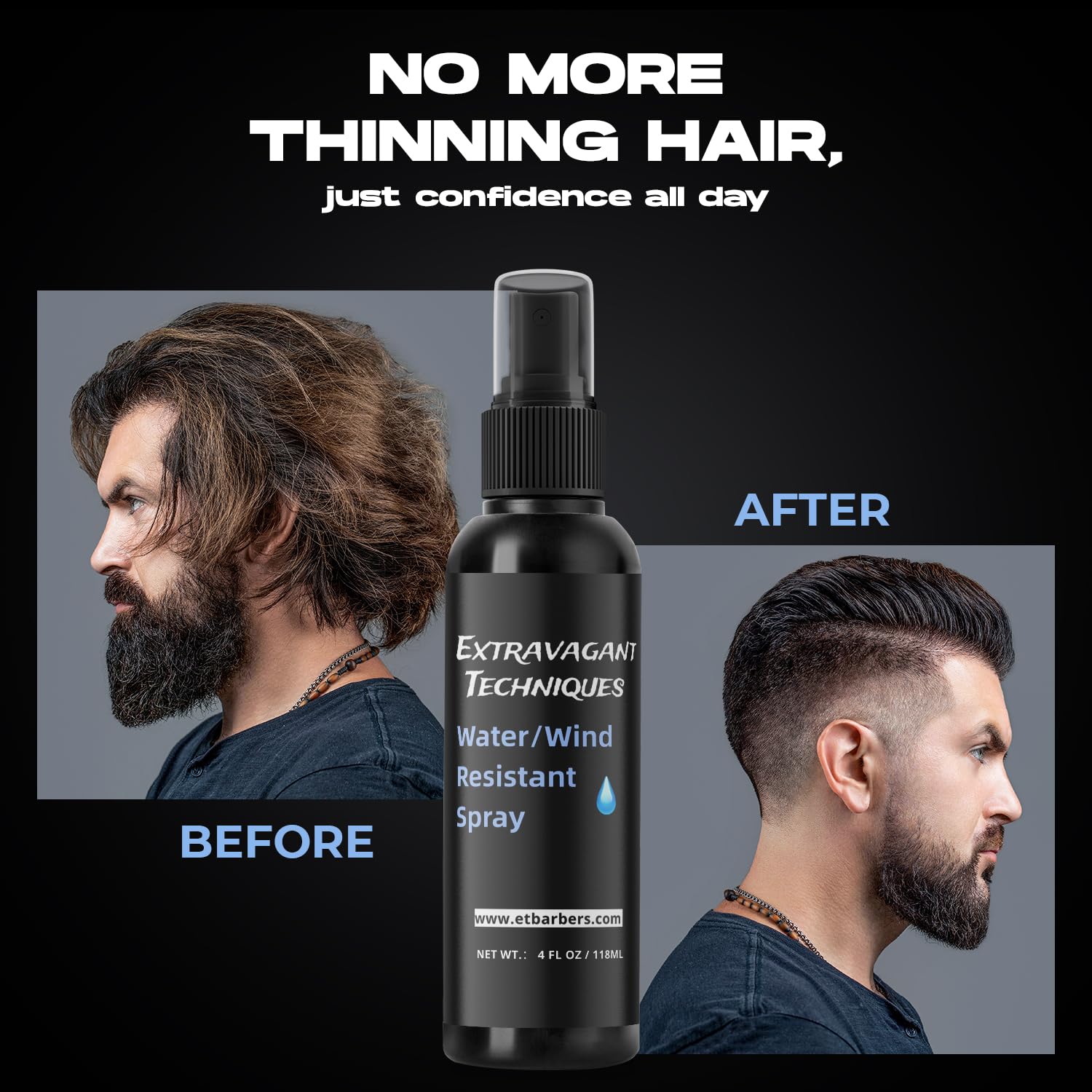 Hair Fiber Spray for Men & Women – Strong Hold, Quick Dry, Sweatproof, No Flaking – Locks Hair Building Fibers All Day – Wind & Water Resistant Hair Loss Concealer – 4oz by Extravagant Techniques.