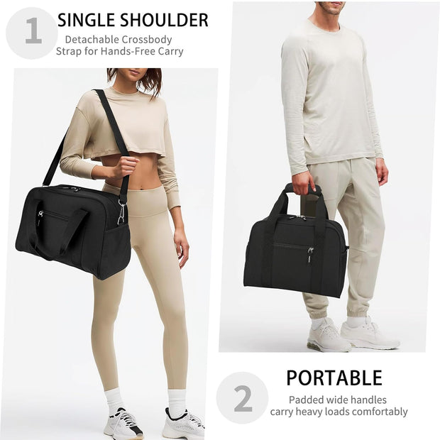 Small Gym Bag 14 inch, Mini Duffel Bag for Women & Men, Carry On Lightweight for Travel Sport - Black