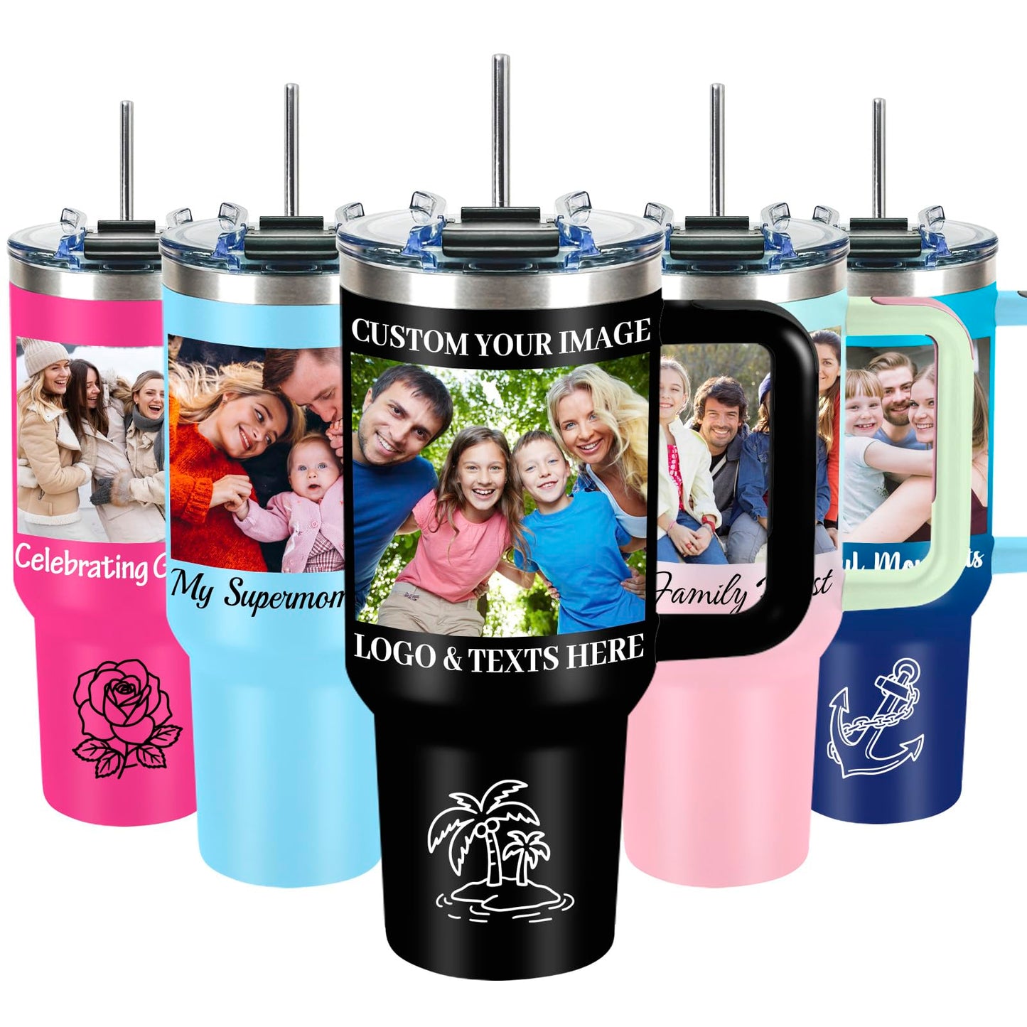 Personalized Coffee Tumbler with Pictures Text Logo Name, Custom Stainless Steel Tumbler with Lid and Straw, Coffee Travel Mug Cups, 20oz Personalized Birthday Gifts for Women Men Office