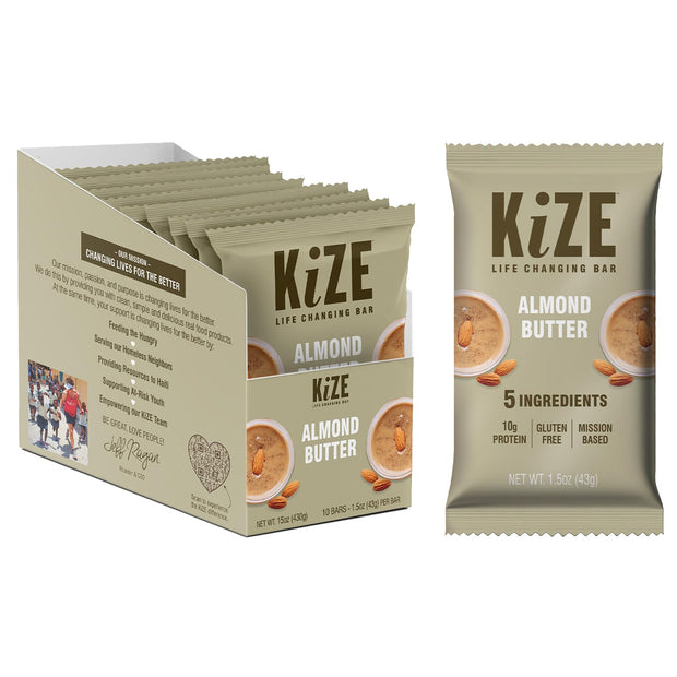 KiZE Energy Bars - Peanut Butter Chocolate Chip - Gluten Free, Dairy Free, Non-GMO, and High Protein Meal Replacement Energy Bars, Clean and Simple Food Ingredients - 10g High Protein Snacks, (10 Count)