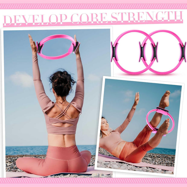 Poen Home Pilates Kit for Women Pilates Equipment Ring and Ball Set with Stretching Strap 8 Resistance Bands Non Slip Socks Gym Back Bags Exercise Equipment for Workout