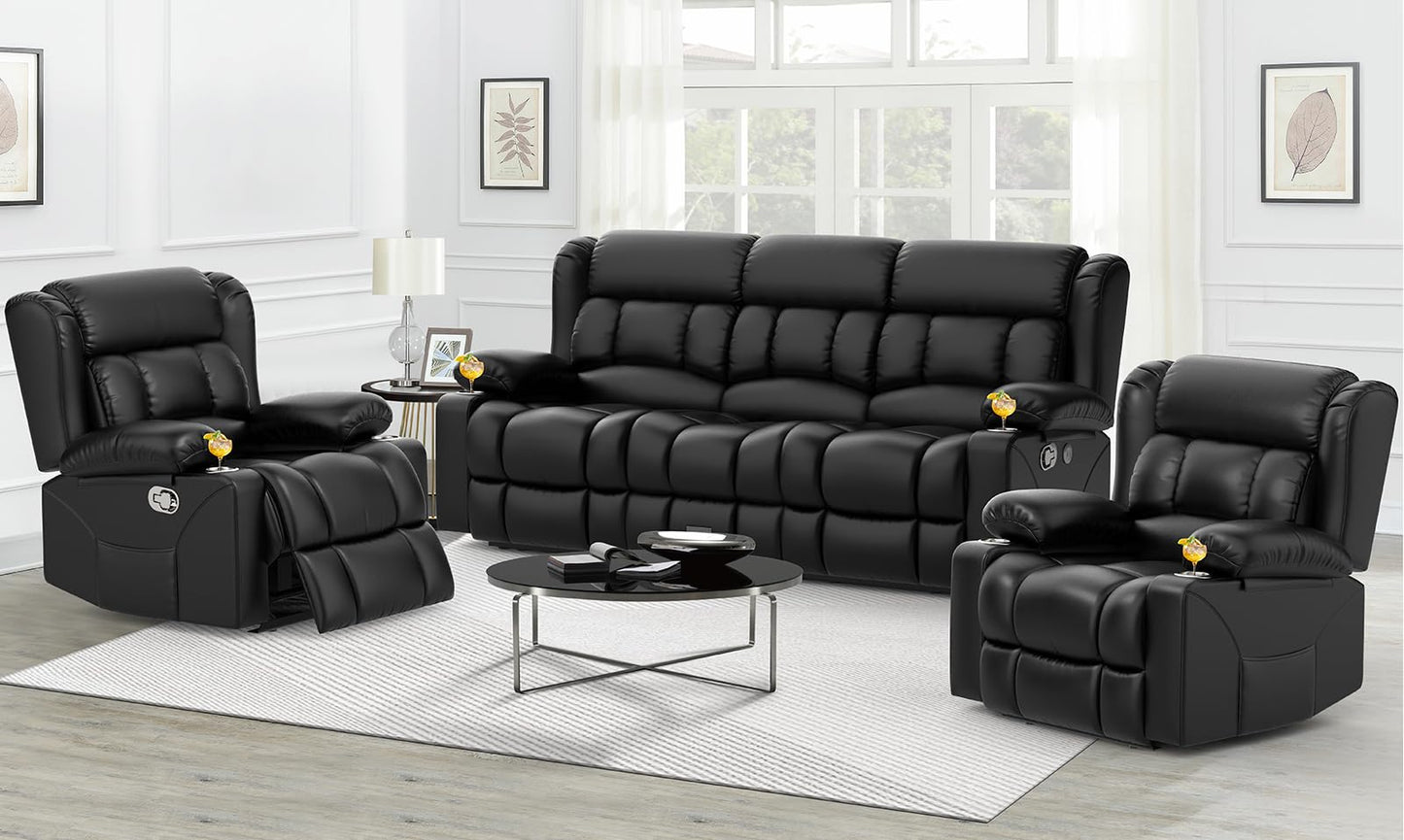 Loveseat Recliner Sofa, Flip Middle Backrest Design PU Leather 3 Seat Reclining Sofa with Storage Drawer, Manual Couch for Living Room (Ivory White, PU)