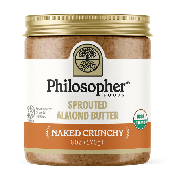 Philosopher Foods - Naked Creamy Organic Sprouted Almond Butter - 16 oz - Stone Ground Regenerative Organic Creamy Almond Nut Butter No Sugar Added