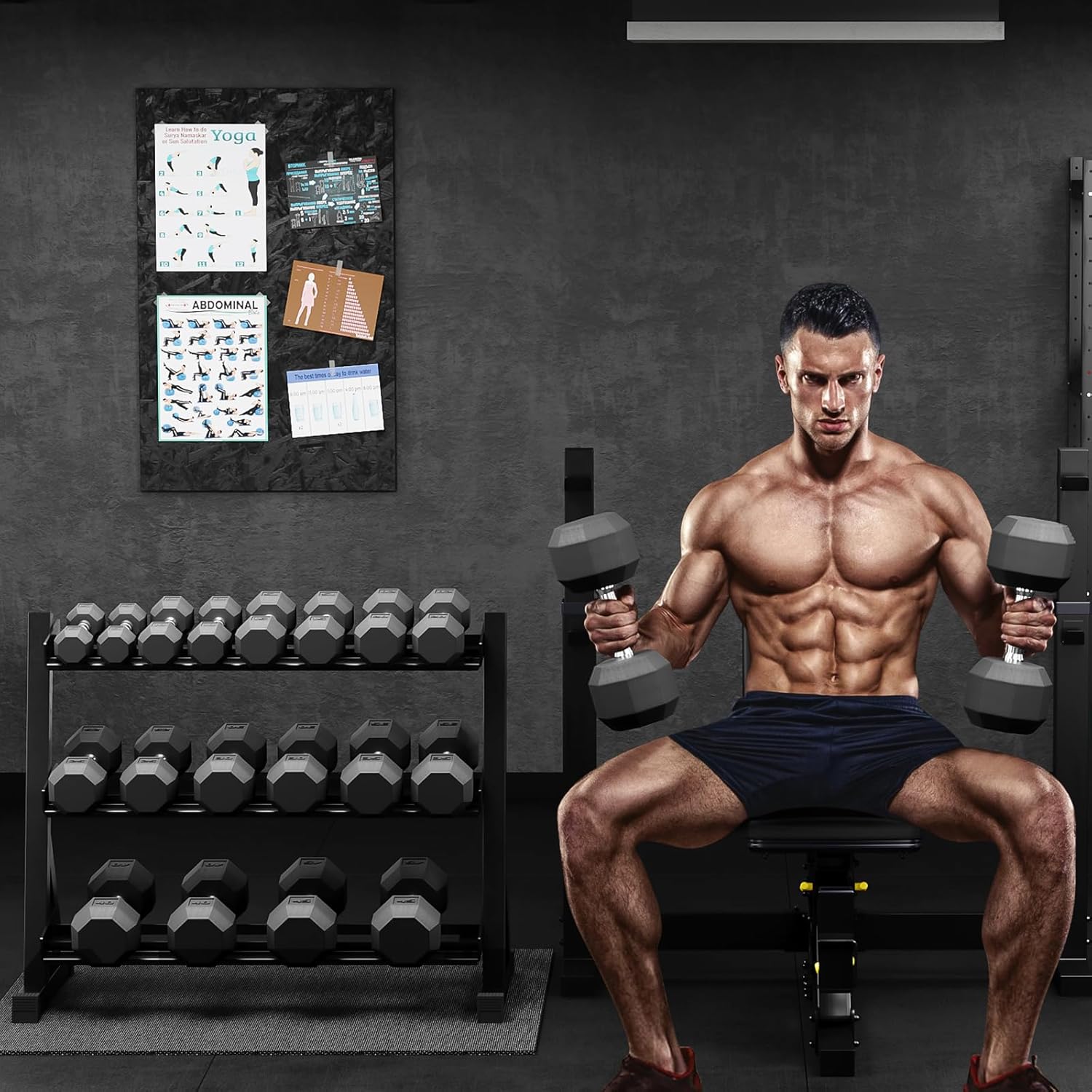 Premium Rubber Coated Hex Dumbbell Weight Set with Rack, Multiple Packages,210LB/350LB/450LB/550LB Set for Home Gym, Hand Weights for Muscle Toning, Strength Building & Full Body Workout