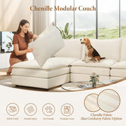 Vesgantti 108" Modular Sectional Sofa, Comfy Cloud Couch with Movable Ottoman Deep Seat Chenille L Shaped Modular Sofa, Sectional Couches for Living Room, Bedroom and Apartment, Beige