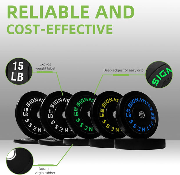 Olympic Barbell 2-Inch Rubber Bumper Plate Weight Set for Strength Training, Multiple Options