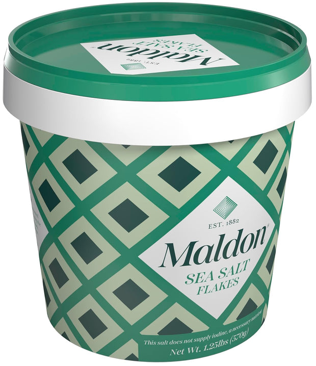 Maldon Salt, Sea Salt Flakes, 20 oz (570 g), Resealable Tub, Kosher, Natural, Handcrafted, Gourmet, Pyramid Crystals