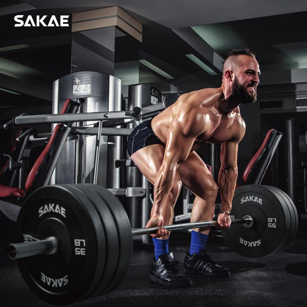 SAKAE Olympic Rubber Bumper Plates, 2-Inch Weight Plate Set with Steel Hub, Ideal for Weightlifting, CrossFit, Strength Training & Home Gym Workout, Available in Single, Pair & Sets, Multiple Sizes