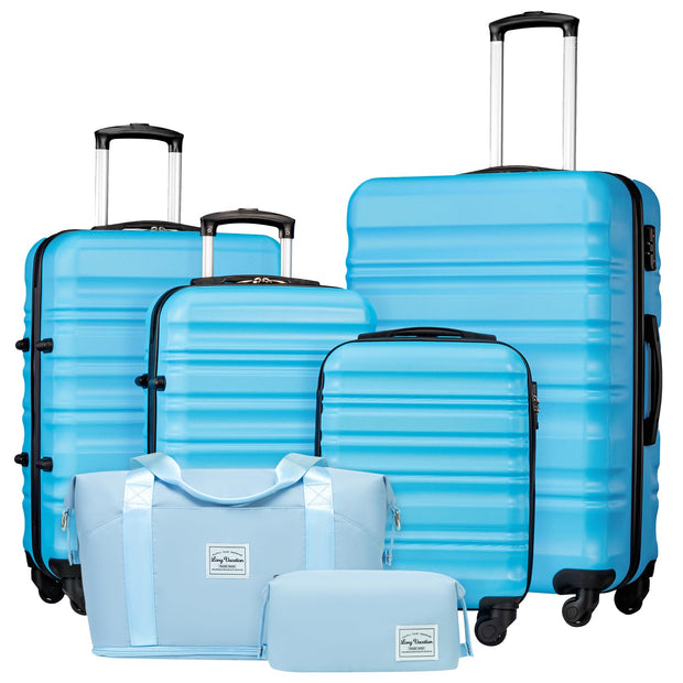 LONG VACATION 6 Piece Luggage Set Carry on Suitcase with ABS+PC hardshell, Spinner Wheels & YKK Zipper TSA Lock (WHITE-BROWN, 6 piece set)