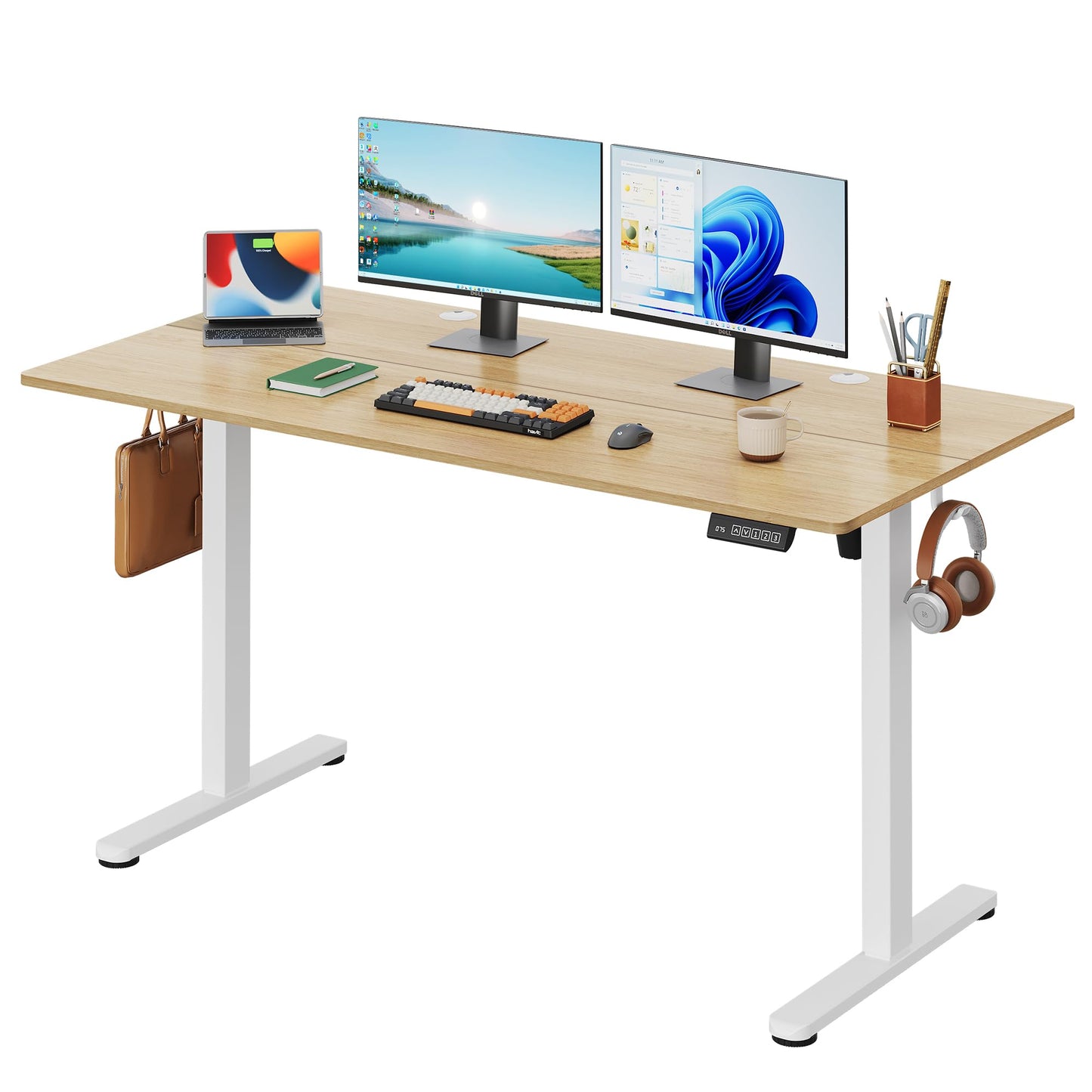 DEVAISE Electric Standing Desk, 55 X 28 Inches Adjustable Height Stand up Desk for Home Office, Large Ergonomic Sit to Stand Desk with Headphone Hook, 3 Memory Preset Computer Desk, Black