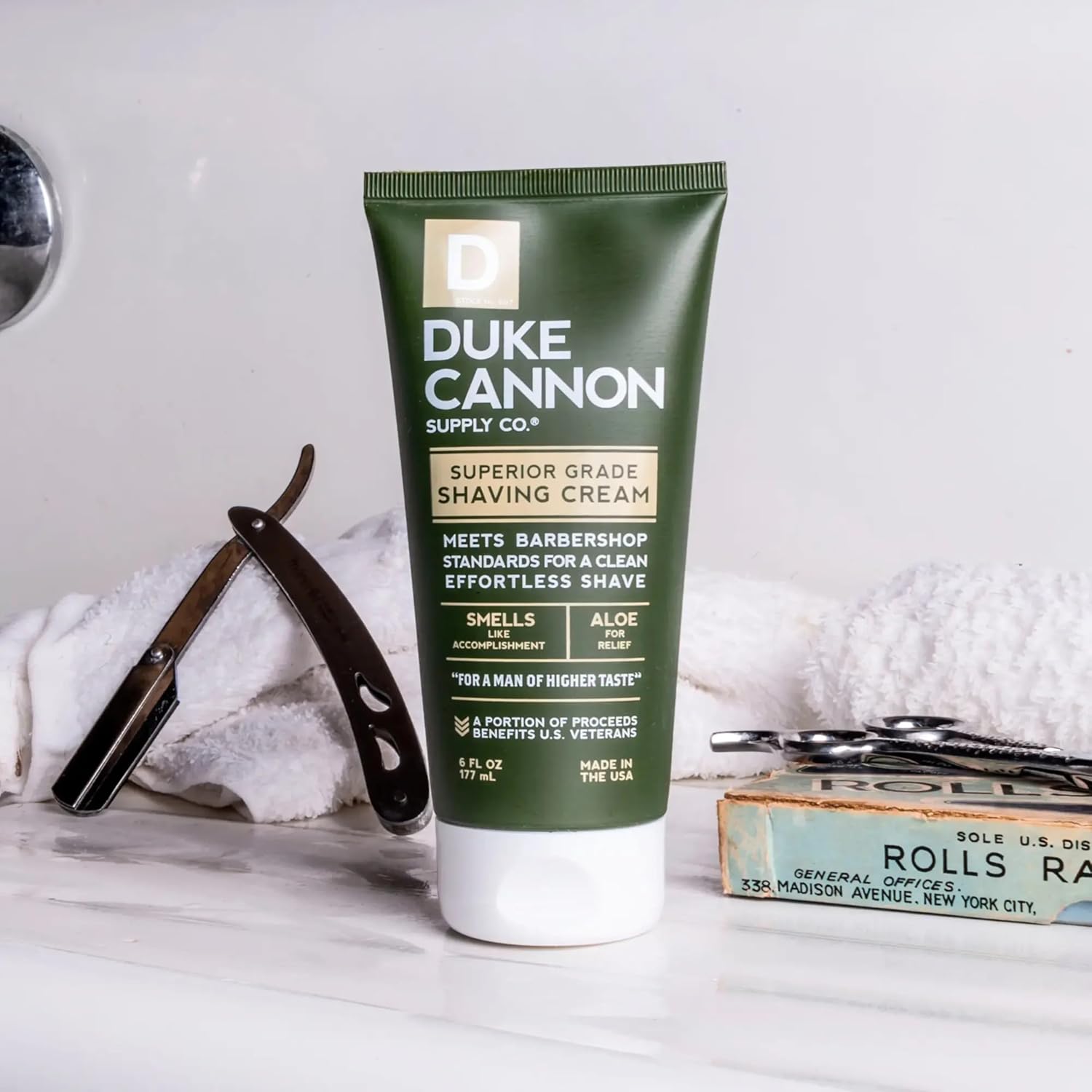 Duke Cannon Superior Grade Shaving Cream - Barbershop Formula with Aloe Vera, Shea Butter, Macadamia Nut Oil (2 ounces)