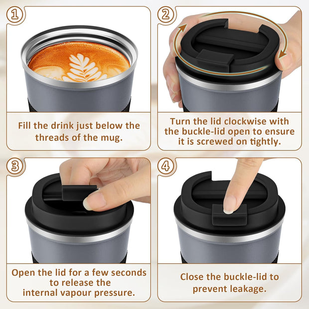 KETIEE Travel Coffee Mug Spill Proof 12oz, Insulated Reusable Coffee Cups with Seal Lid, Vacuum Stainless Steel Travel Mug to Go Car Tumbler for Hot/Ice Drinks (Grey)