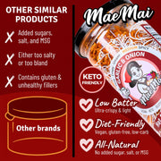 MaeMai Chili Crisp (MEDIUM HOT Spice) - Non-Oily Chili Crisp Topper, Rice Seasoning, Ramen Topper, Furikake, Umami Onion & Garlic Flakes | 4.41oz (125g) Resealable Bottle