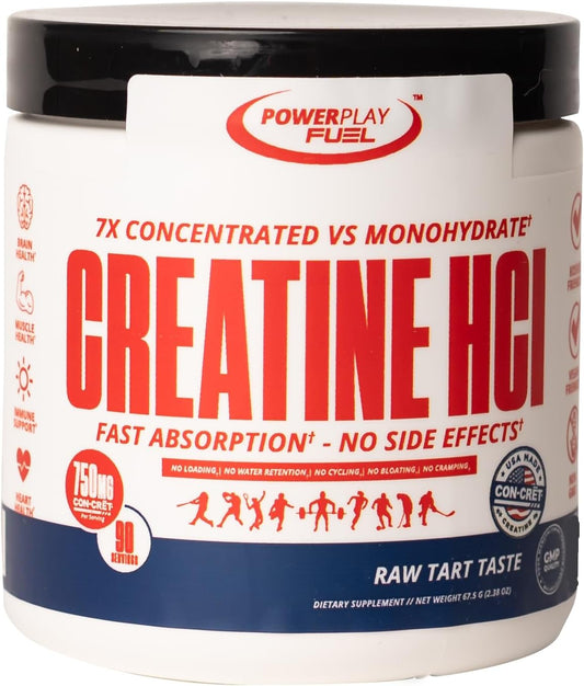CREATINE HCl Powder for Men and Women, Muscle Strength, Brain Performance, Heart Health & Immune Support - Raw Tart Taste, 90 Servings