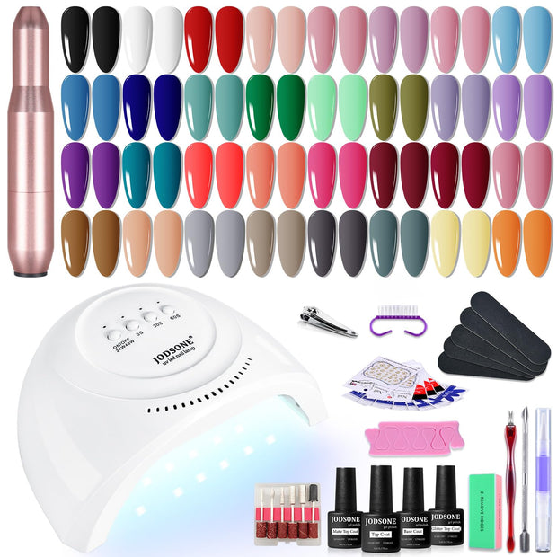 JODSONE Gel Nail Polish Kit with U V Light 32 Colors Gel Polish Nail + 4 Functional Adhesive Bottles Kit Soak Off Manicure Tools Gifts for Women