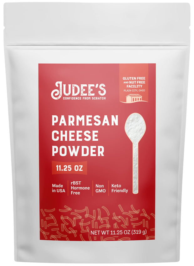 Judee’s 11.25oz Parmesan Cheese Powder - Non-GMO, Keto-Friendly, rBST; Hormone, Gluten & Nut Free – Real Parmesan, USA-Made for Dips, Soups & Seasonings