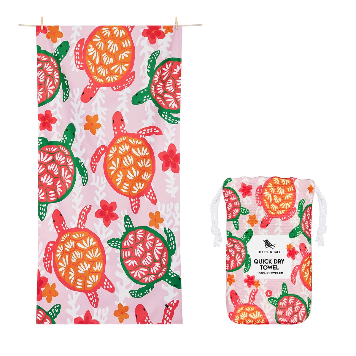 Dock & Bay Beach Towel - Quick Dry, Sand Free - Compact, Lightweight - 100% Recycled - Includes Bag - Cabana - Bondi Blue - Large (160x90cm, 63x35)