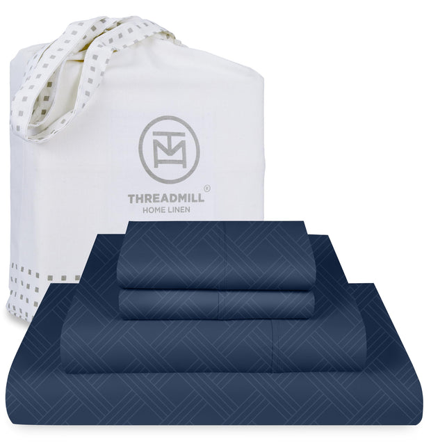 Threadmill Luxury 100% Cotton King Size Sheets Set- 800 Thread Count Jacquard Celine Hotel White, Better Than Egyptian Cotton,4 Pc Striped Bed Set, Damask Bed Sheets with 16" Deep Pocket