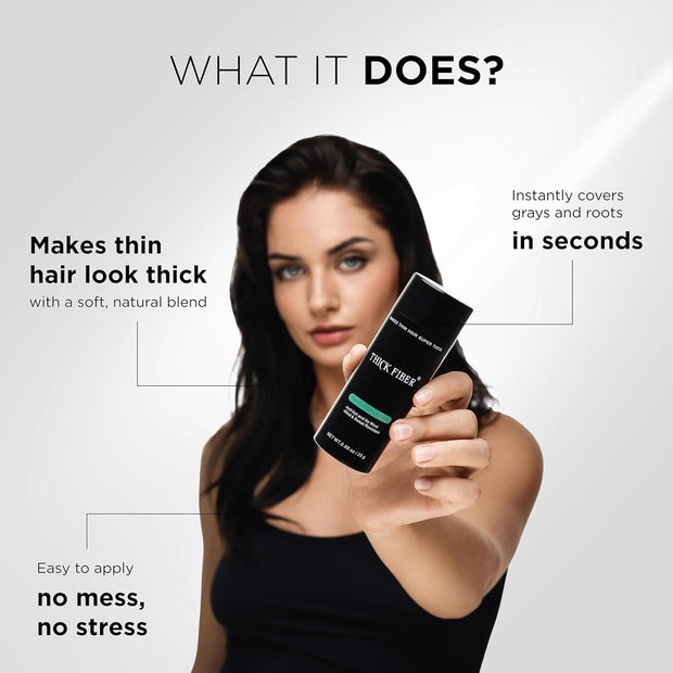 THICK FIBER Hair Fibers for Thinning Hair & Bald spots (BLACK) - 25g Bottle - Conceals Hair Loss in Seconds - Hair Powder for Women & Men