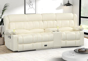 Loveseat Recliner Sofa, Flip Middle Backrest Design PU Leather 3 Seat Reclining Sofa with Storage Drawer, Manual Couch for Living Room (Ivory White, PU)
