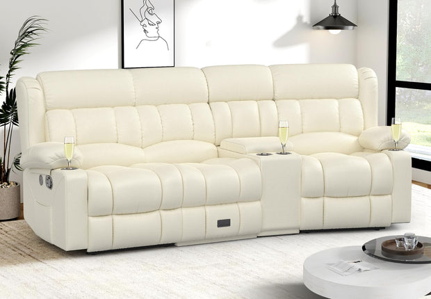Loveseat Recliner Sofa, Flip Middle Backrest Design PU Leather 3 Seat Reclining Sofa with Storage Drawer, Manual Couch for Living Room (Ivory White, PU)