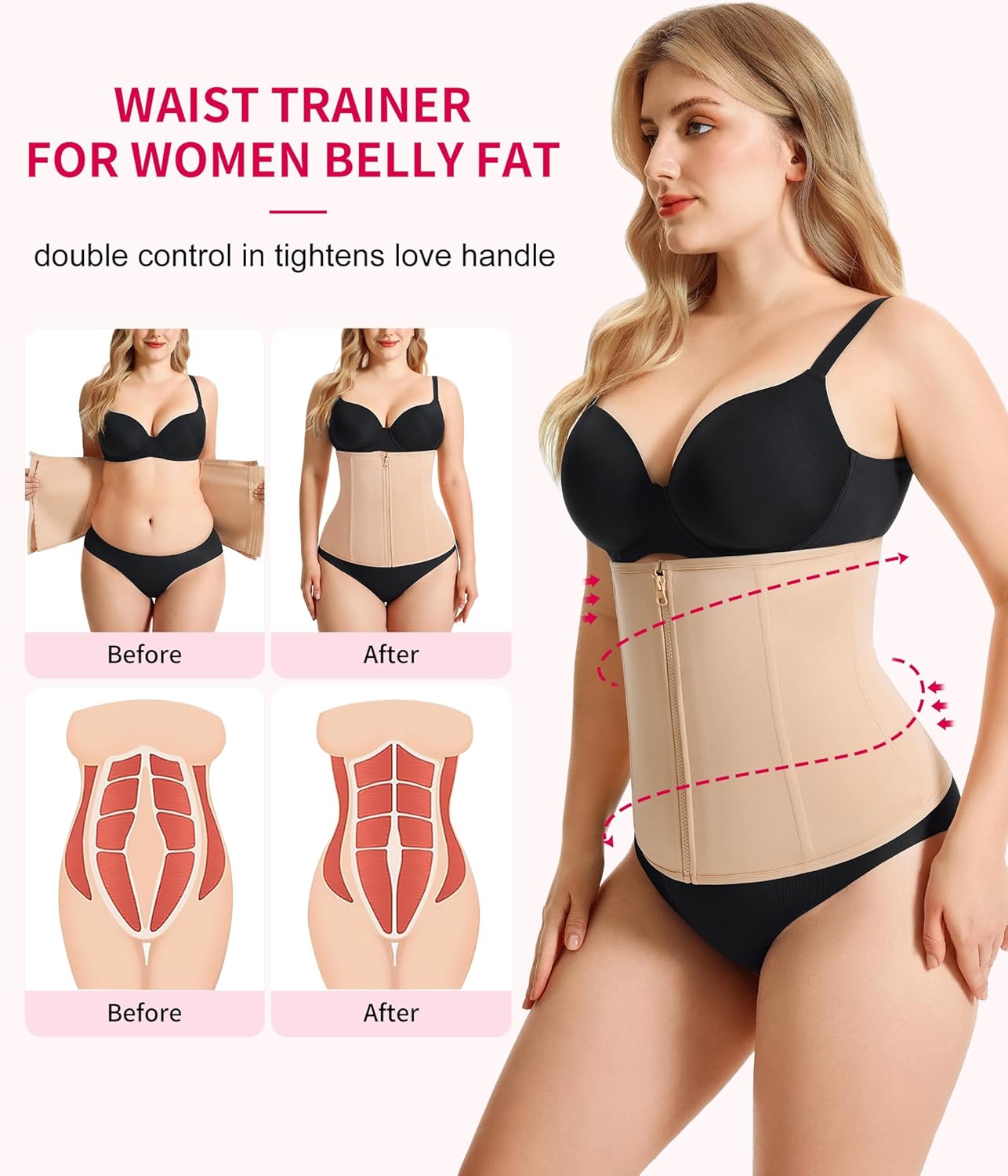 Gotoly Waist Trainer for Women Zipper Corset Shapewear Tummy Control Faja Body Shaper Waist Cincher Workout Girdle