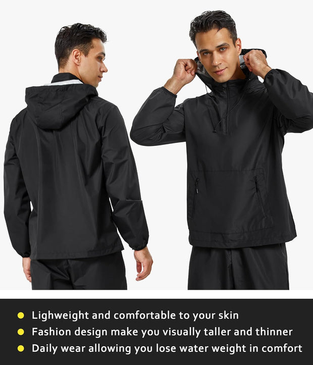 Junlan Sauna Jacket for Men Sweat Jacket Zipper Hoodie Sauna Suit for Workout