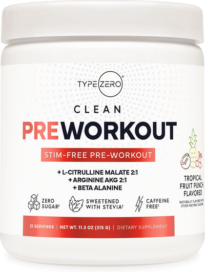 Ultra Clean Stim Free Pump Pre Workout + Nitric Oxide Booster (Fruit Punch) Beetroot, 7G Arginine Citrulline Malate, Betaine, Beta A, ACV+ - Sugar/Caffeine Free Natural Non Stim Preworkout Men & Women
