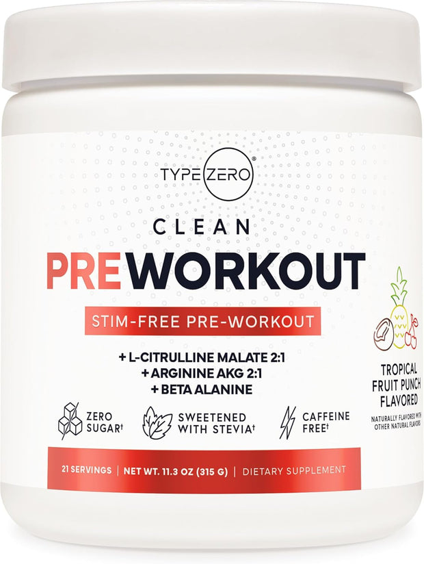 Ultra Clean Stim Free Pump Pre Workout + Nitric Oxide Booster (Fruit Punch) Beetroot, 7G Arginine Citrulline Malate, Betaine, Beta A, ACV+ - Sugar/Caffeine Free Natural Non Stim Preworkout Men & Women