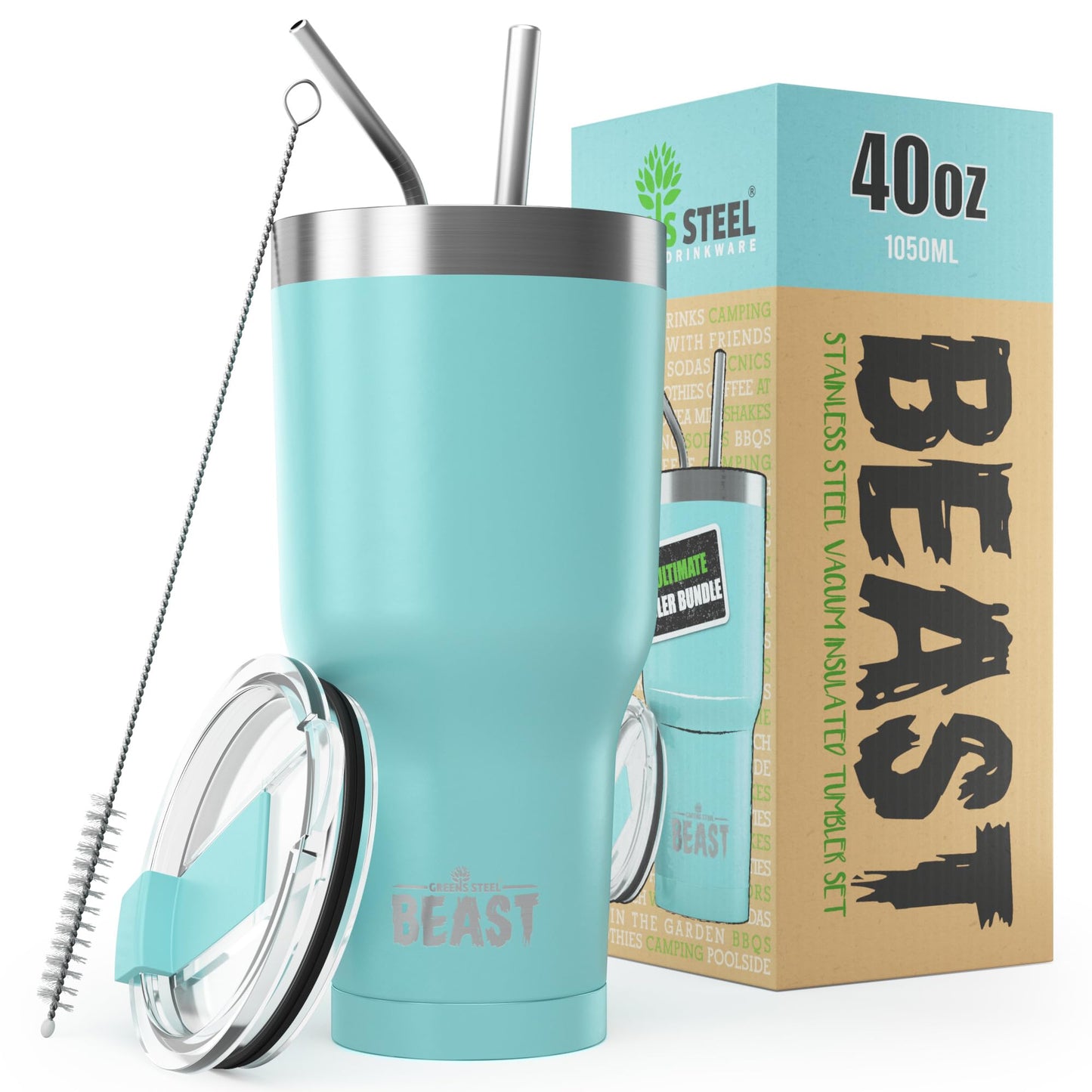 Beast 50 oz Tumbler Stainless Steel Vacuum Insulated Coffee Ice Cup Double Wall Travel Flask (Arctic White)