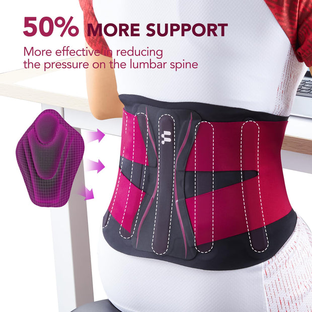 Ultra Thin Back Brace for Lower Back Pain Women, Enhanced Lumbar Support System, Seamless Yoga Fabric, Slim-Fit & Invisible, Wear under Clothes, Sciatica, Posture, Lifting, Rose, Size L