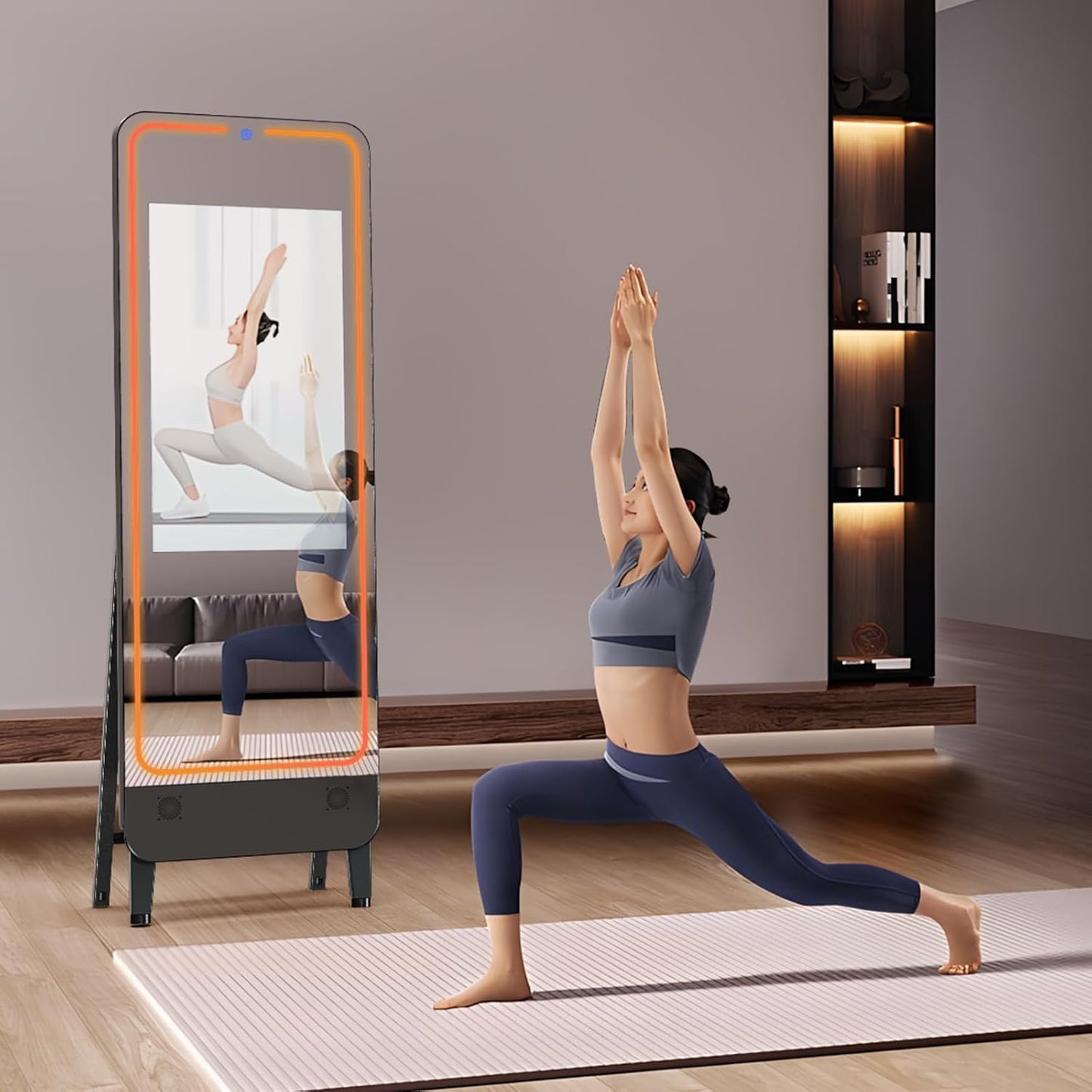 32" Smart Gym Mirror for Home Gym Workout, No VIP Required, 1080P HD Screen, 55" Mirror, Screen mirroring/Miracast/Screen Projection Support Various APP, with Light and Sound Control