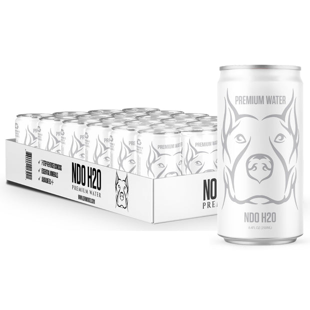 NDO H2O Premium Purified Water Case - 24 Pack (8.4 fl oz, Sparkling) | Reverse Osmosis Canned Water | Tested for Over 400 Impurities | Purified, Carbonated & Balanced | Alkaline & Minerals