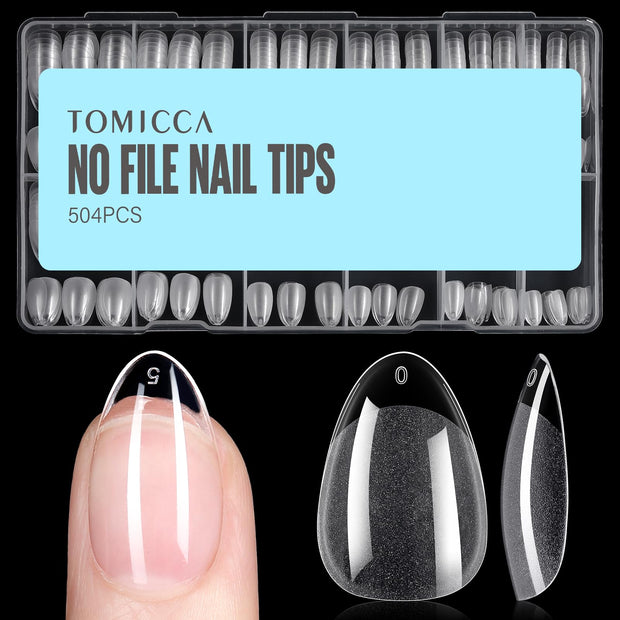 TOMICCA Medium Almond Nail Tips, 504Pcs Acrylic, 12 Sizes Half Matte Soft Gel, Nail Extension for Beginner and Professional
