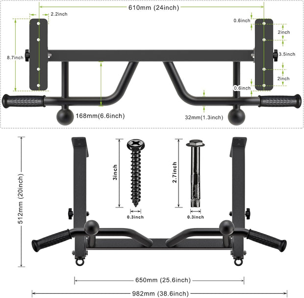 SELEWARE Heavy Duty Welded Pull Up Bar, Versatile Doorway Wall Mount, Joist Mounted, and Ceiling Mounted Chin Up Bars, Thick Metal Sturdy Construction for Full Body Workouts Support 500 lbs